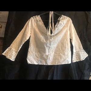 Off shoulder eyelet lace top